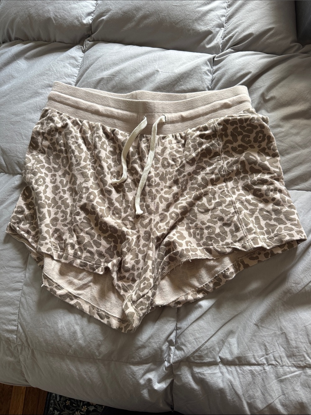 Trixxi Beige Leopard Print Athletic Lounge Shorts